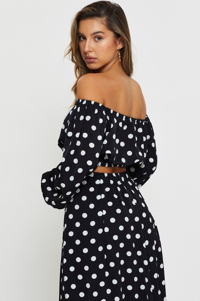 Polka Dot Crop Top Long Sleeve Off Shoulder sold by Ally Fashion product image thumbnail 4