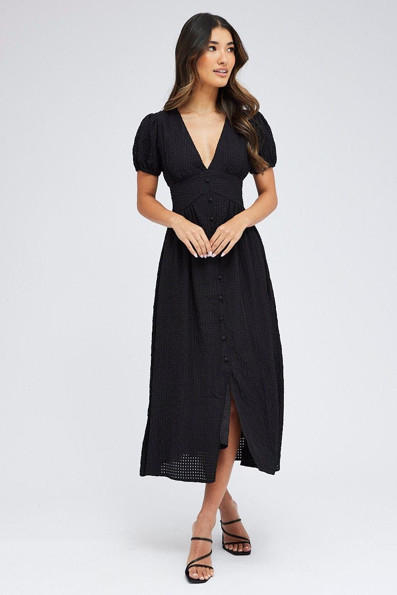 Black Midi Dress Puff Sleeve sold by Ally Fashion product image thumbnail 3