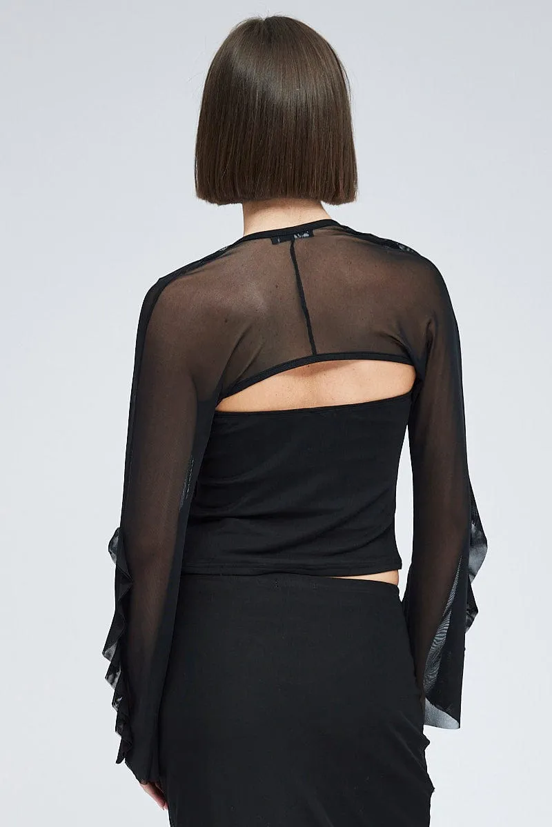Black Shrug Set Long Sleeve Frills Mesh sold by Ally Fashion product image thumbnail 5