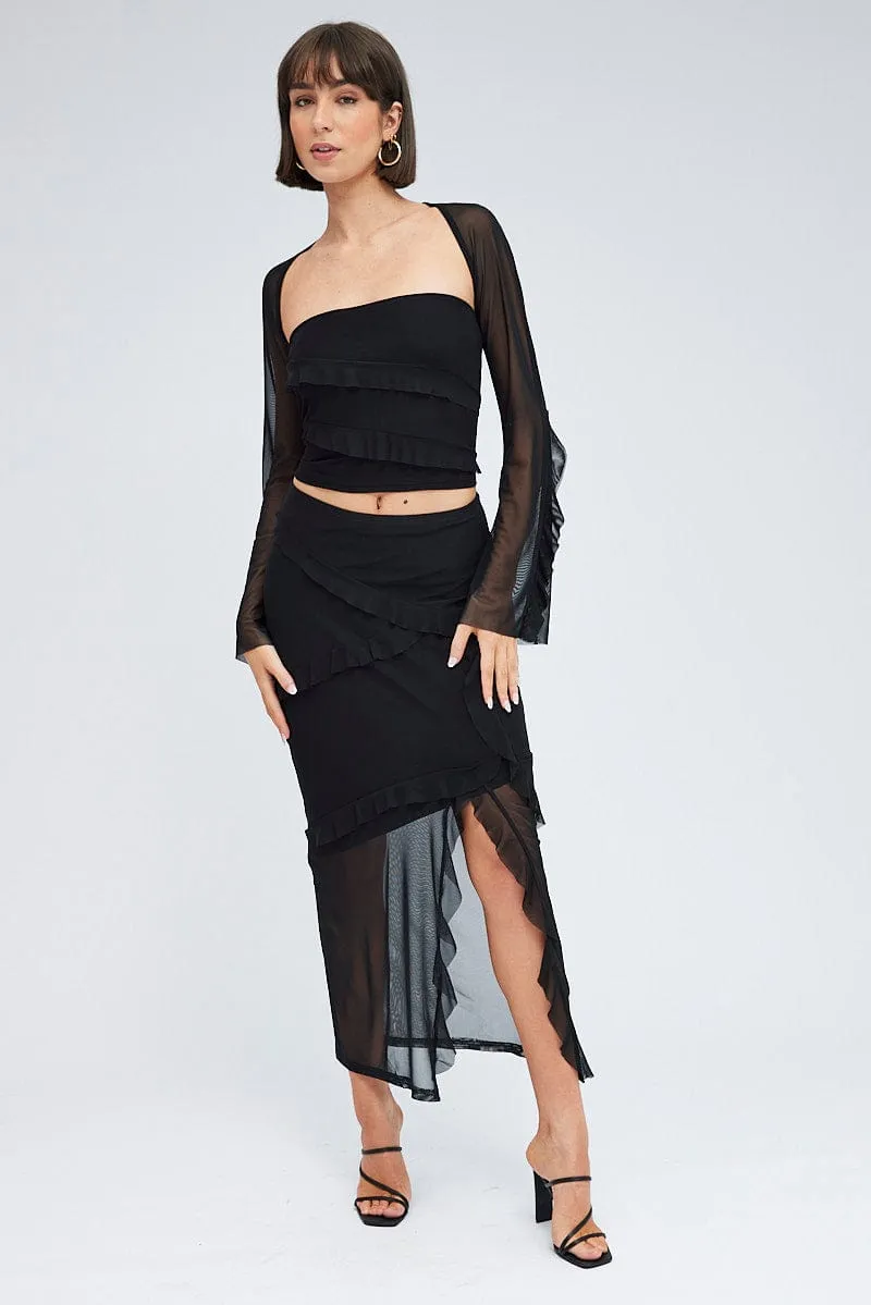 Black Shrug Set Long Sleeve Frills Mesh sold by Ally Fashion product image thumbnail 2