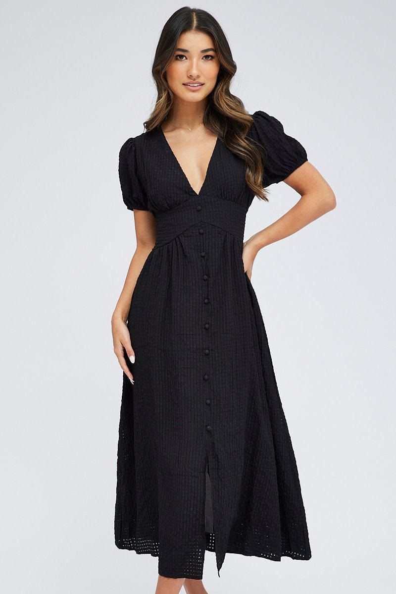 Black Midi Dress Puff Sleeve sold by Ally Fashion product image thumbnail 2
