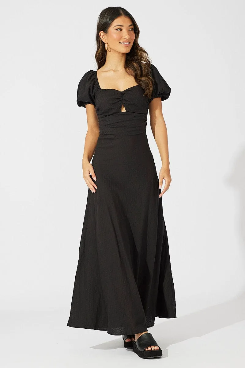 Black Midi Dress Short Sleeve Twist Front Textured sold by Ally Fashion product image thumbnail 3