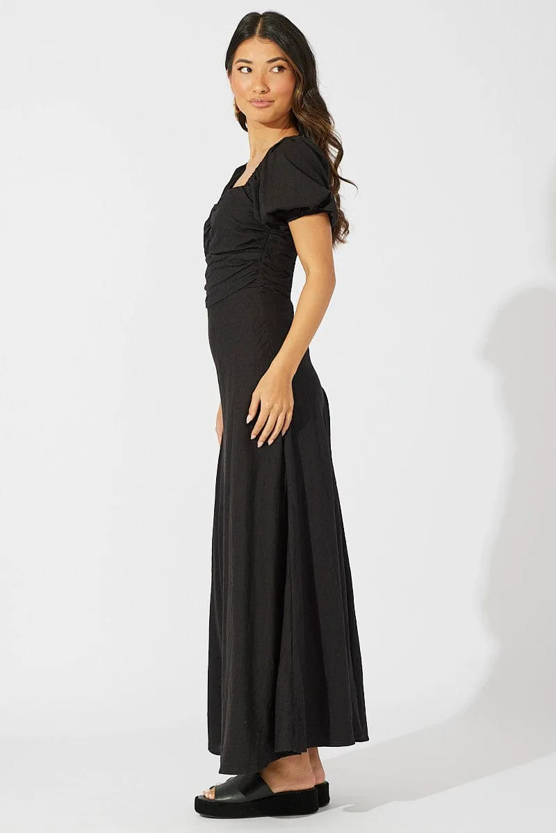 Black Midi Dress Short Sleeve Twist Front Textured sold by Ally Fashion product image thumbnail 4