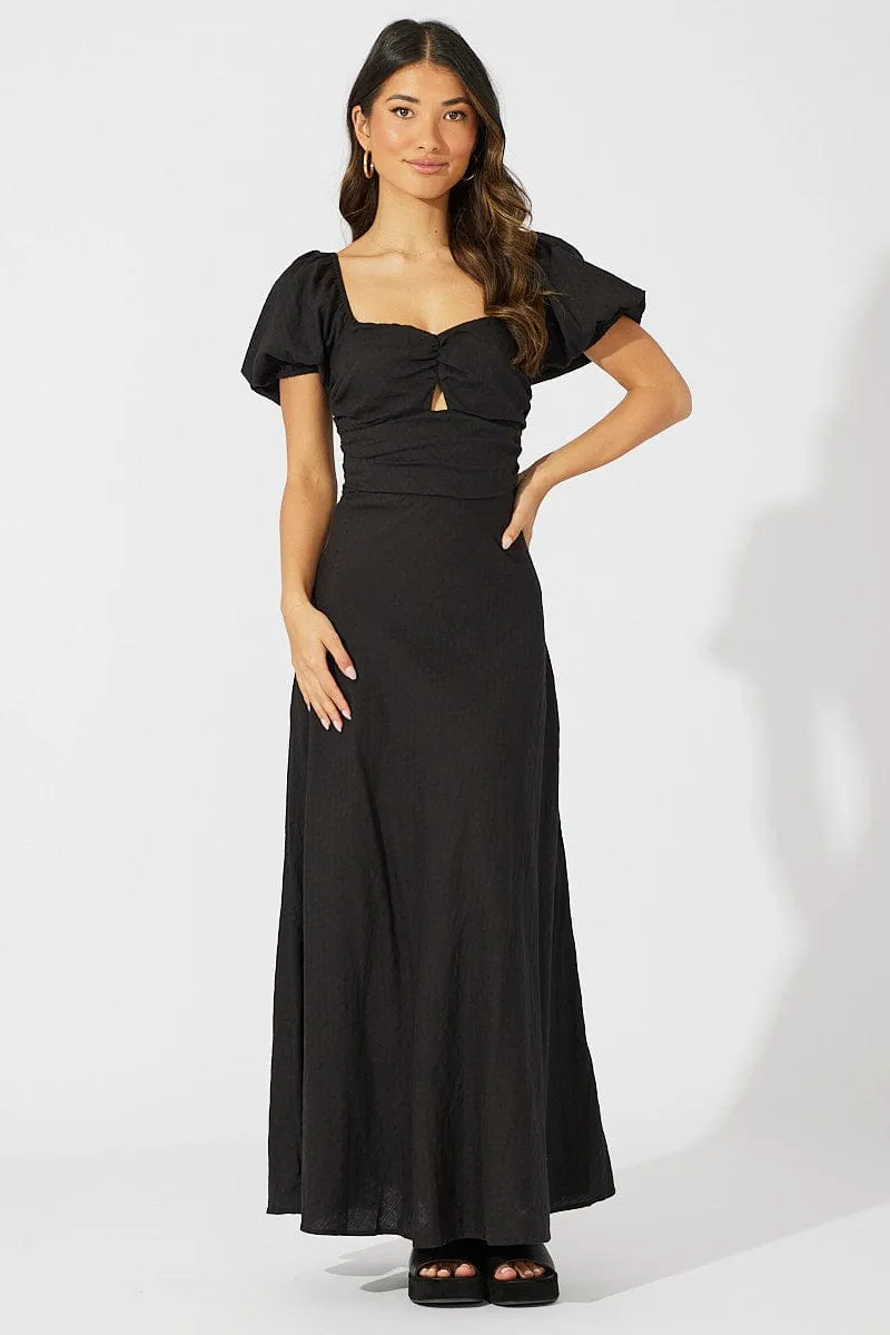 Black Midi Dress Short Sleeve Twist Front Textured sold by Ally Fashion