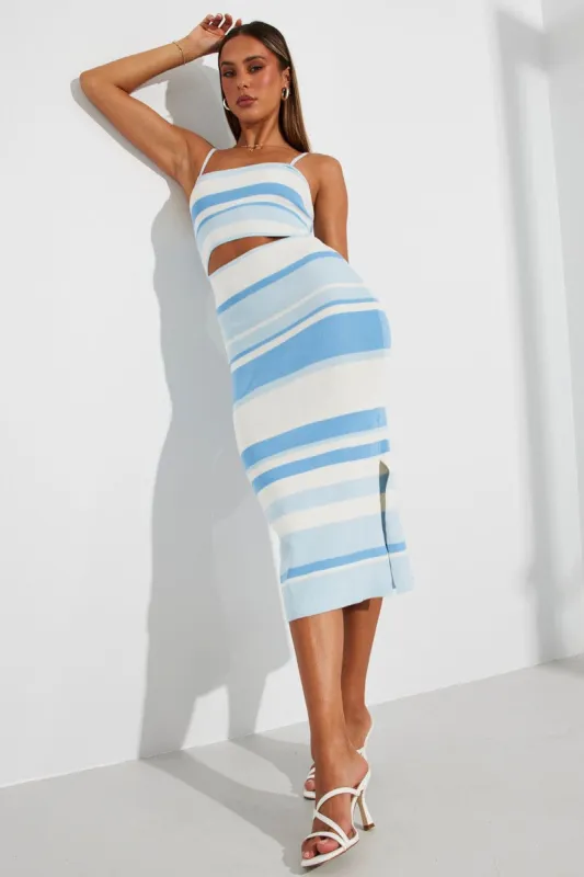 Blue Stripe Knit Dress Midi Sleeveless sold by Ally Fashion