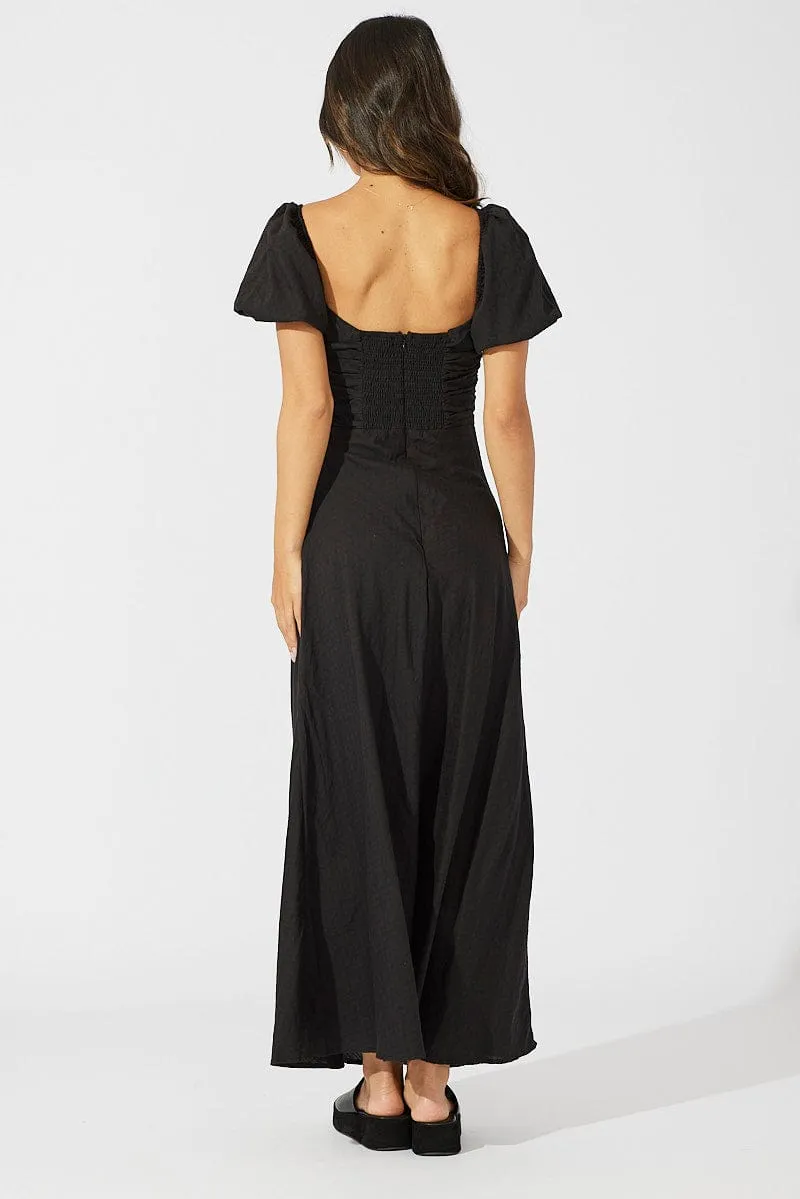 Black Midi Dress Short Sleeve Twist Front Textured sold by Ally Fashion product image thumbnail 5