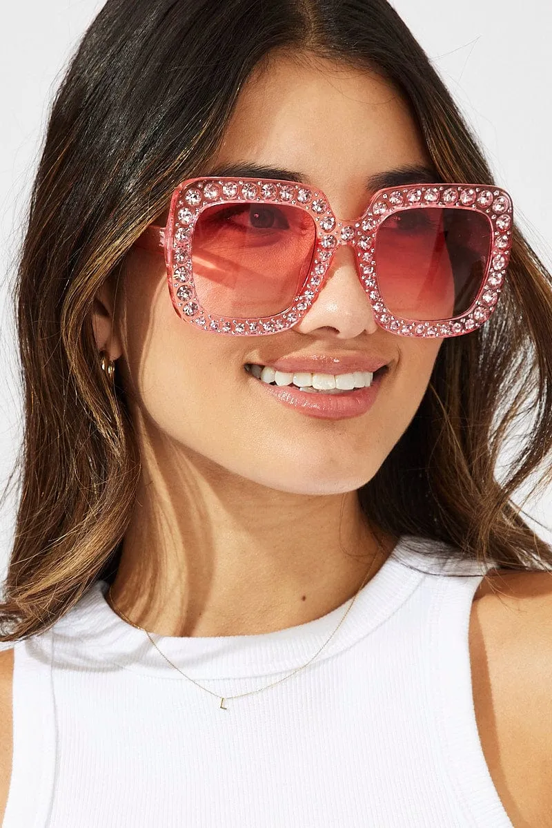 Pink Rhinestone Frame Fashion Sunglasses sold by Ally Fashion product image thumbnail 2