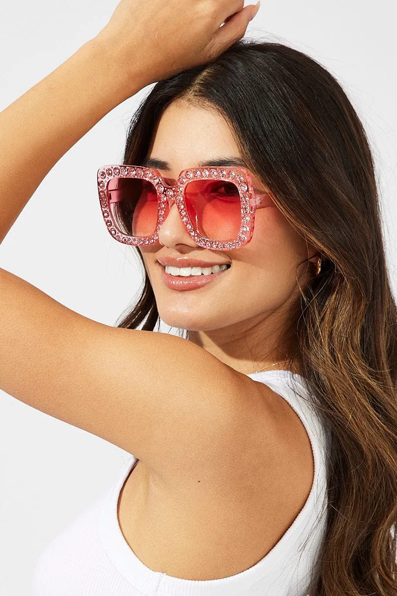 Pink Rhinestone Frame Fashion Sunglasses sold by Ally Fashion
