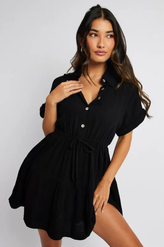 Black Shirt Dress Short Sleeve sold by Ally Fashion