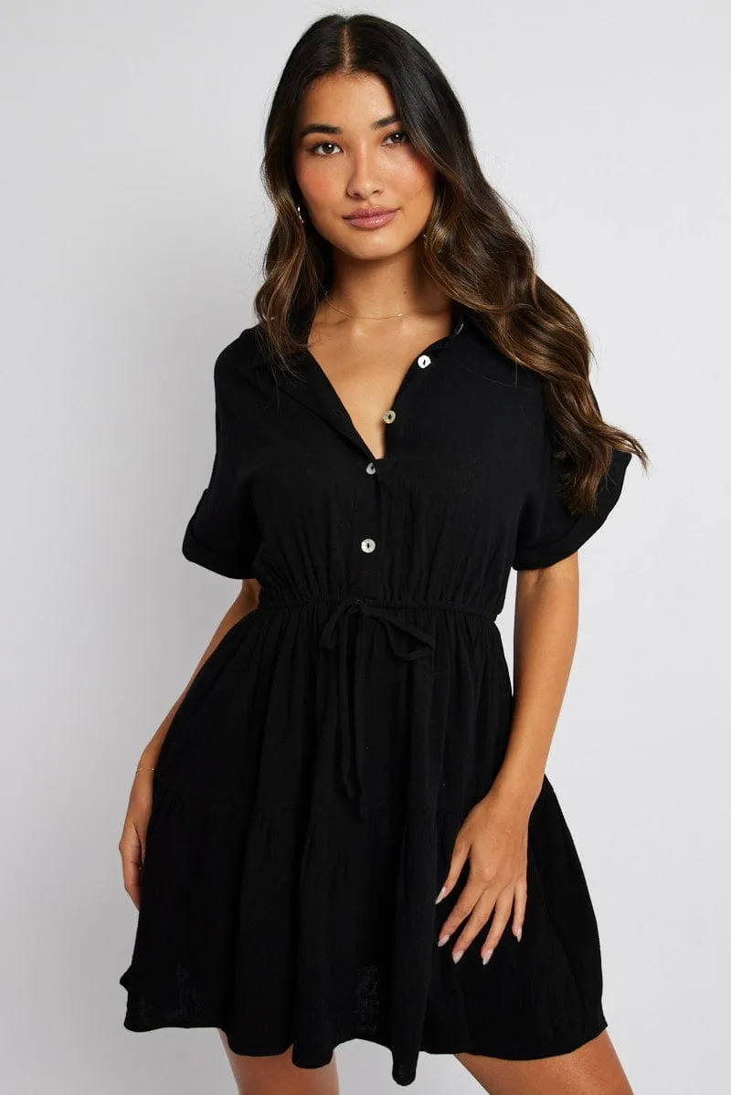 Black Shirt Dress Short Sleeve sold by Ally Fashion product image thumbnail 3