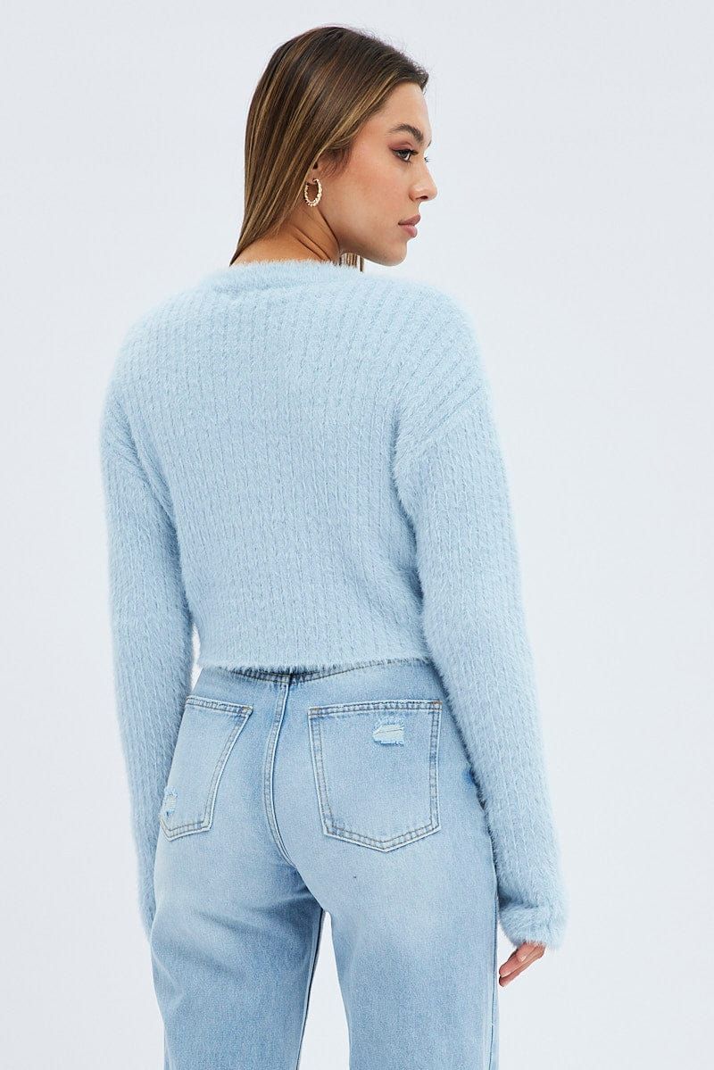 Blue Fluffy Knit Long Sleeve Crop sold by Ally Fashion product image thumbnail 5