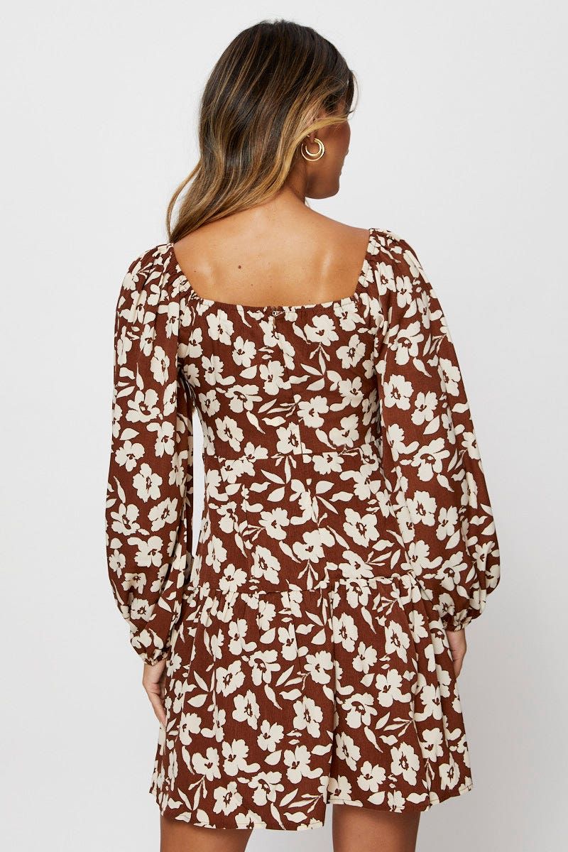 Print Fit And Flare Dress Long Sleeve Scoop Neck sold by Ally Fashion product image thumbnail 5