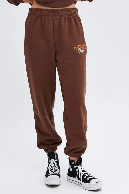 Brown Track Pants High Rise Jogger sold by Ally Fashion