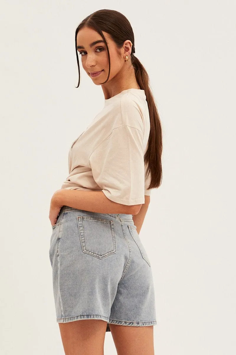 Denim Mid Wash Mom Denim Shorts High Rise sold by Ally Fashion product image thumbnail 4