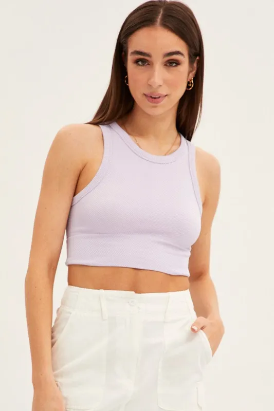 Lilac Tank Top Sleeveless Crew Neck Seamless sold by Ally Fashion