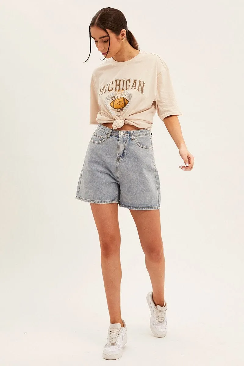 Denim Mid Wash Mom Denim Shorts High Rise sold by Ally Fashion