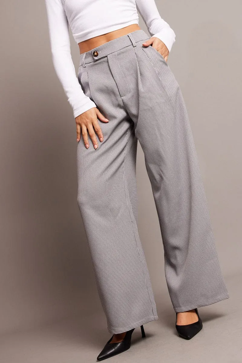 Black Check Wide Leg Pants High Rise sold by Ally Fashion