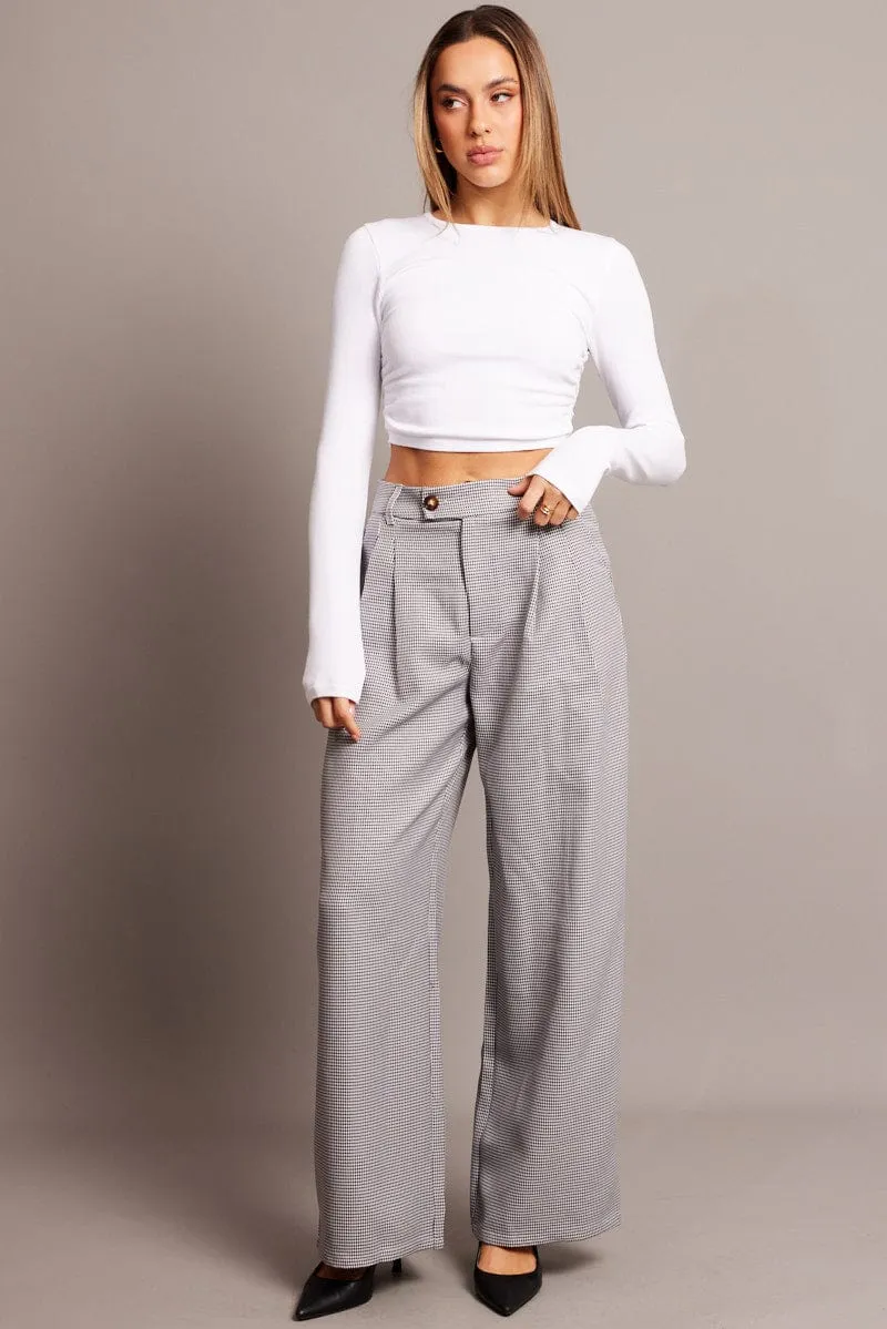 Black Check Wide Leg Pants High Rise sold by Ally Fashion product image thumbnail 2