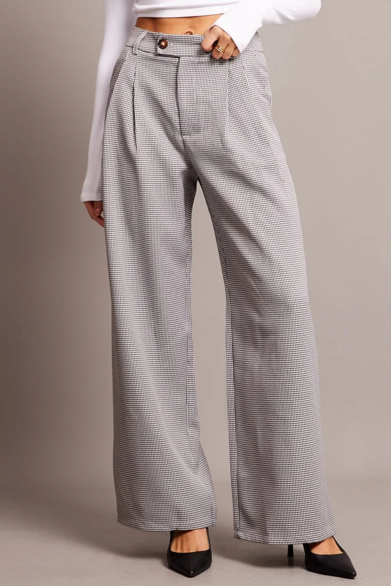 Black Check Wide Leg Pants High Rise sold by Ally Fashion product image thumbnail 3