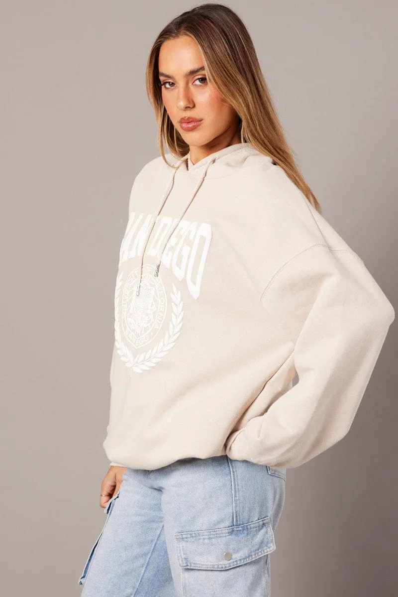 Beige Graphic Hoodie Sweater Long Sleeve sold by Ally Fashion product image thumbnail 4