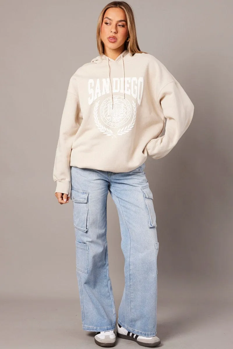 Beige Graphic Hoodie Sweater Long Sleeve sold by Ally Fashion product image thumbnail 2