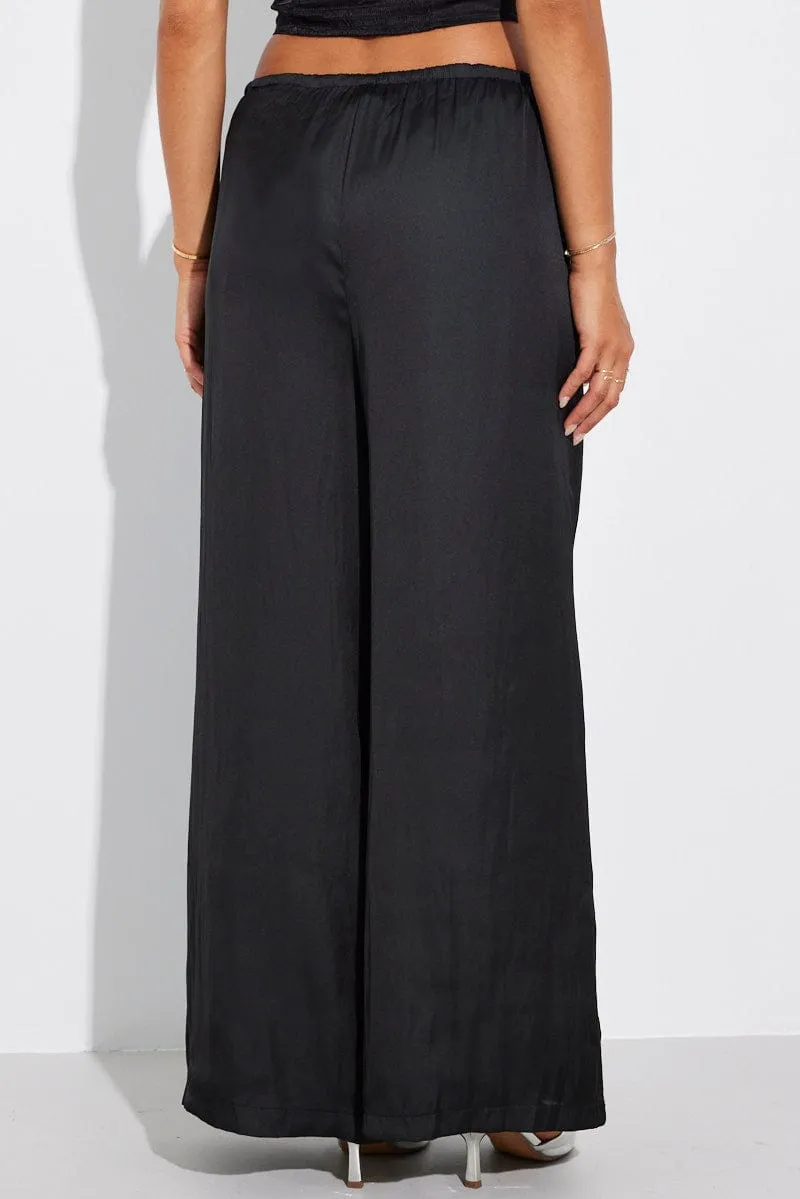 Black Wide Leg Pants High Rise Satin sold by Ally Fashion product image thumbnail 5