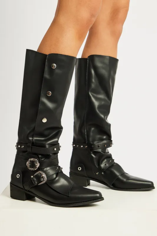 Black Western Boots with Hardware sold by Ally Fashion