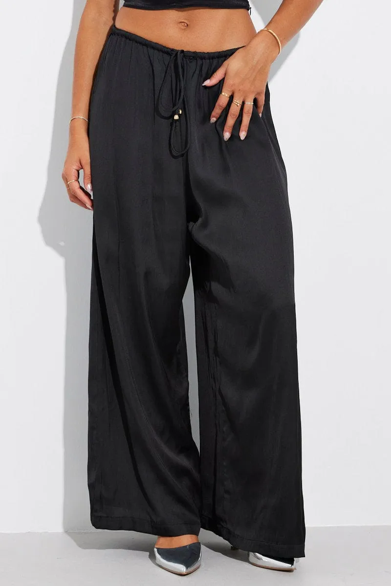 Black Wide Leg Pants High Rise Satin sold by Ally Fashion product image thumbnail 3