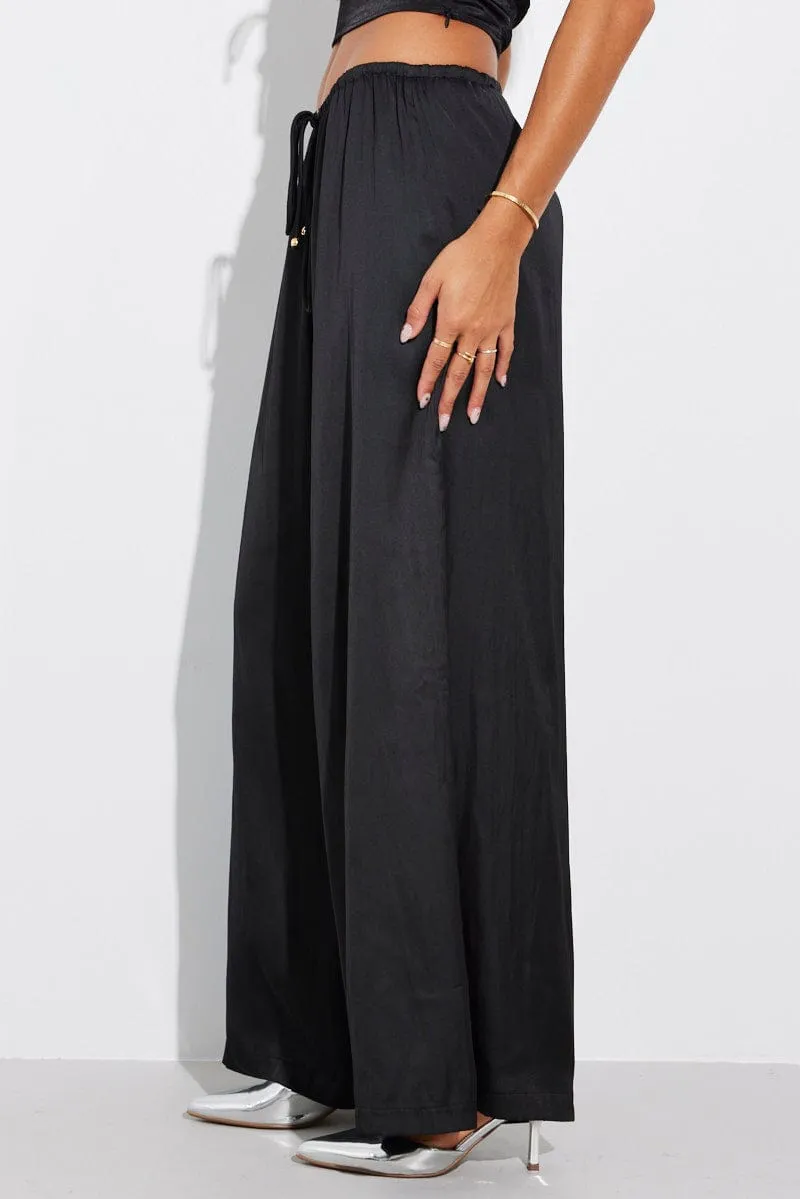 Black Wide Leg Pants High Rise Satin sold by Ally Fashion product image thumbnail 4