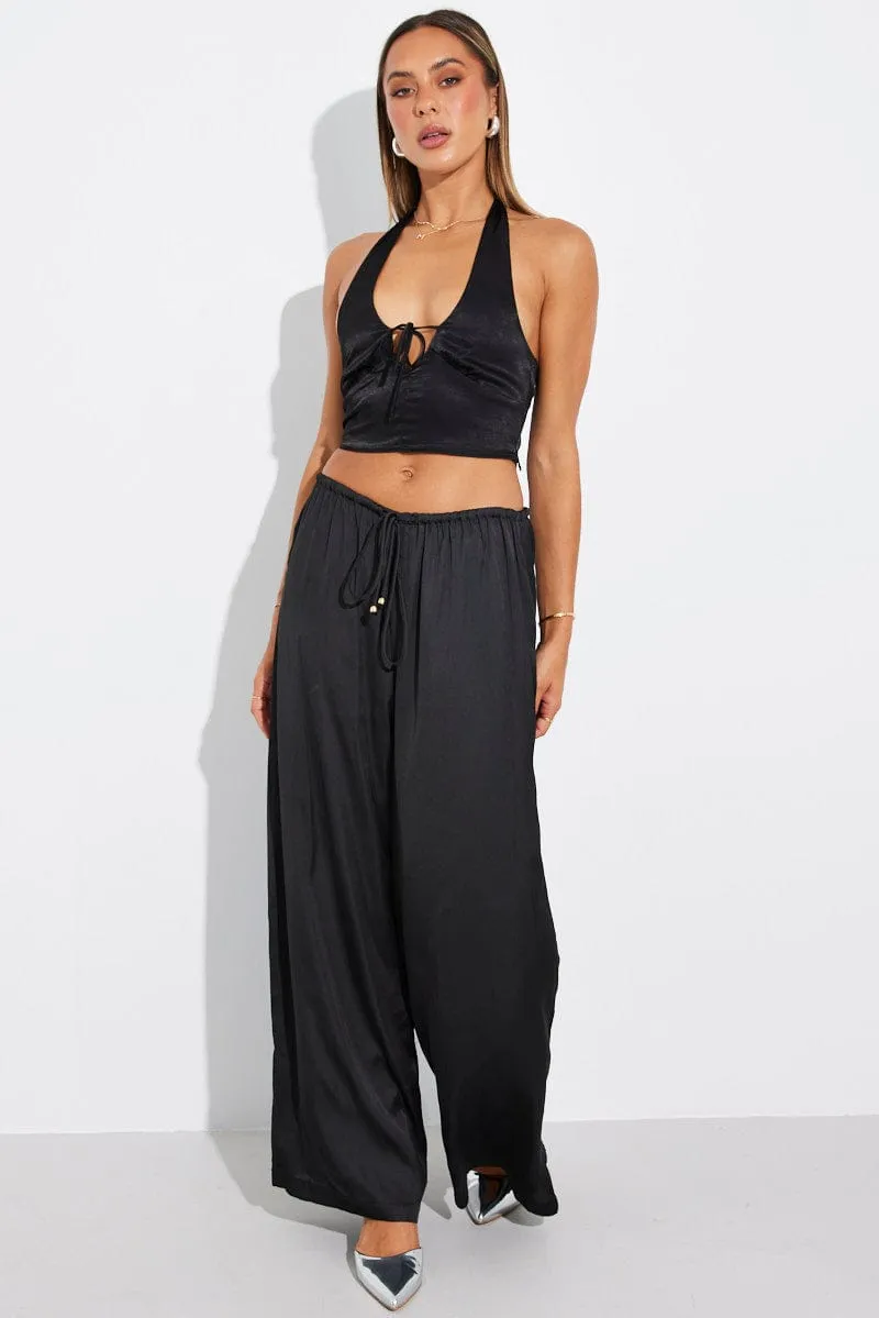 Black Wide Leg Pants High Rise Satin sold by Ally Fashion product image thumbnail 2