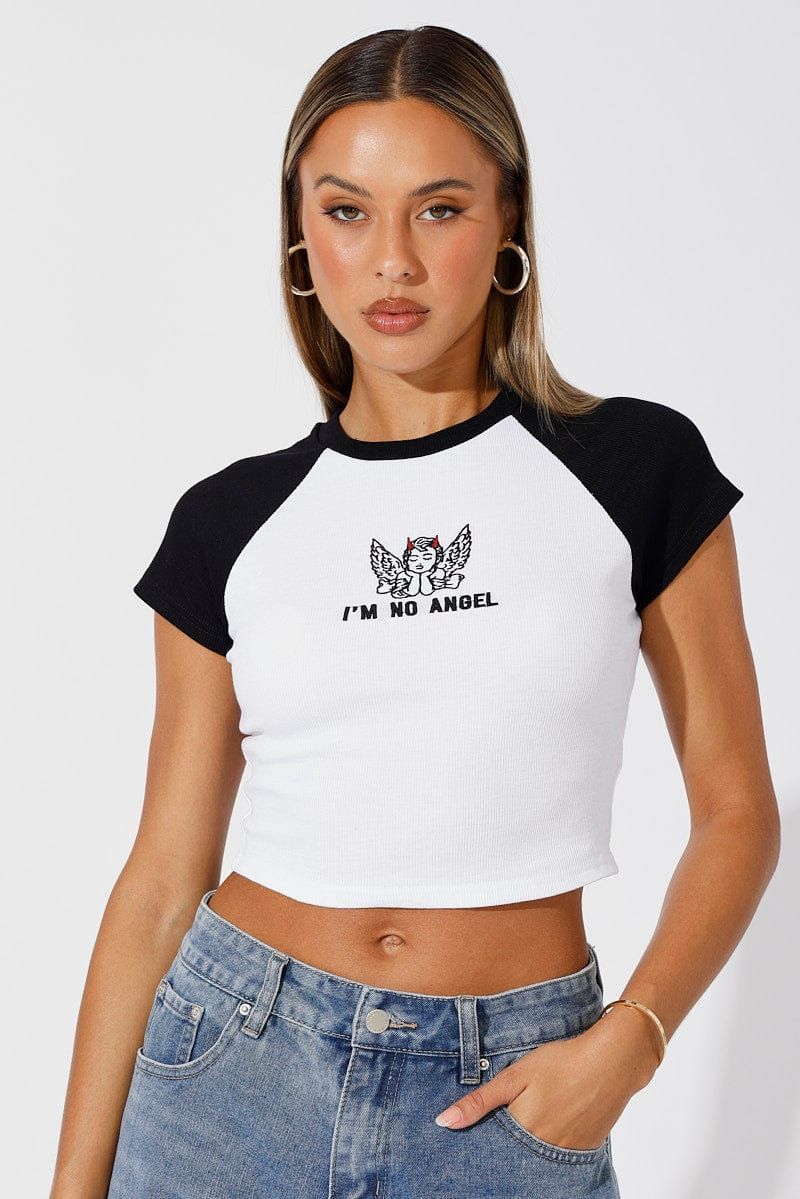 Black Graphic Tee Short Sleeve Crop sold by Ally Fashion product image thumbnail 3