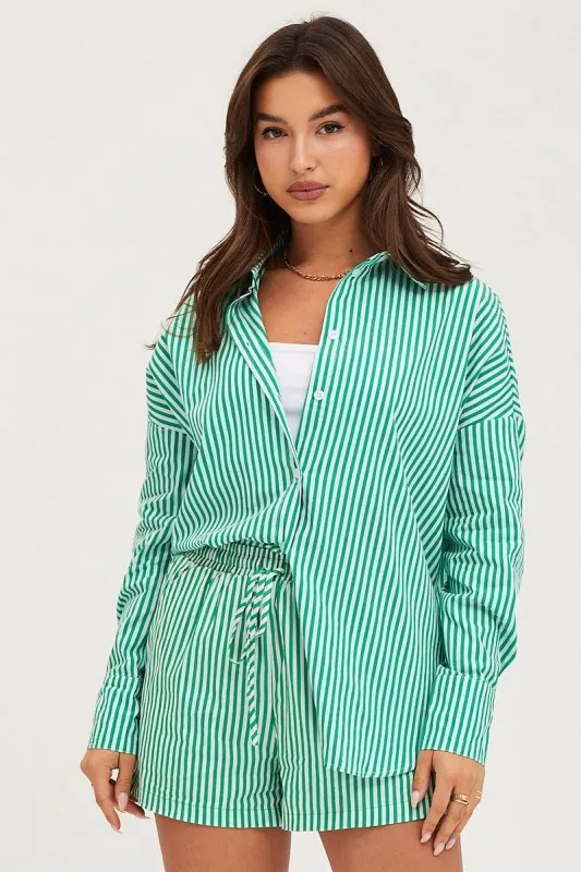 Stripe Collared Long Sleeve Button Up Shirt sold by Ally Fashion