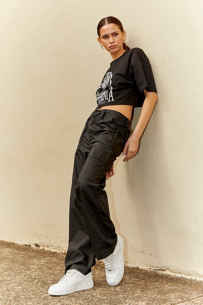 Black Cargo Pants Mid Rise sold by Ally Fashion