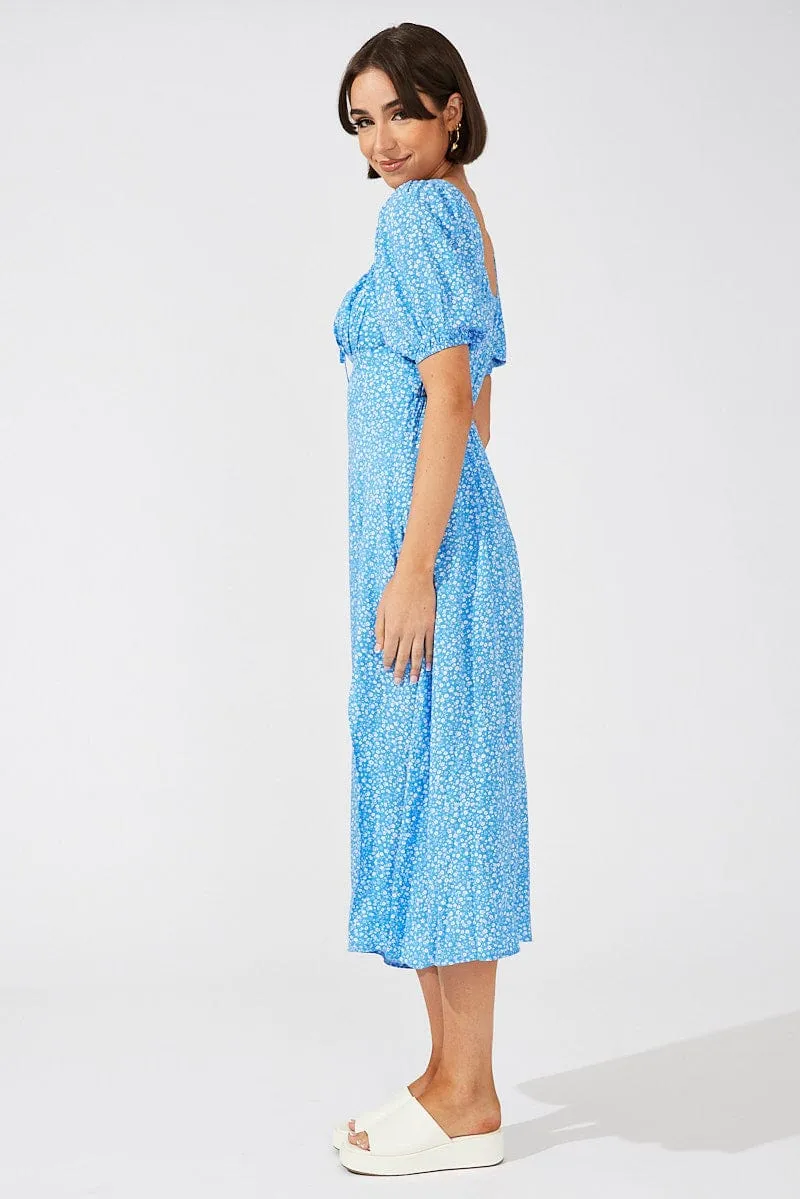 Blue Floral Midi Dress Puff Sleeve Midi sold by Ally Fashion product image thumbnail 4