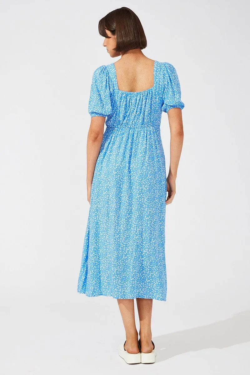 Blue Floral Midi Dress Puff Sleeve Midi sold by Ally Fashion product image thumbnail 5