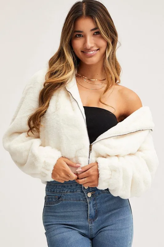 White Faux Fur Jacket Long Sleeve Hoodie sold by Ally Fashion