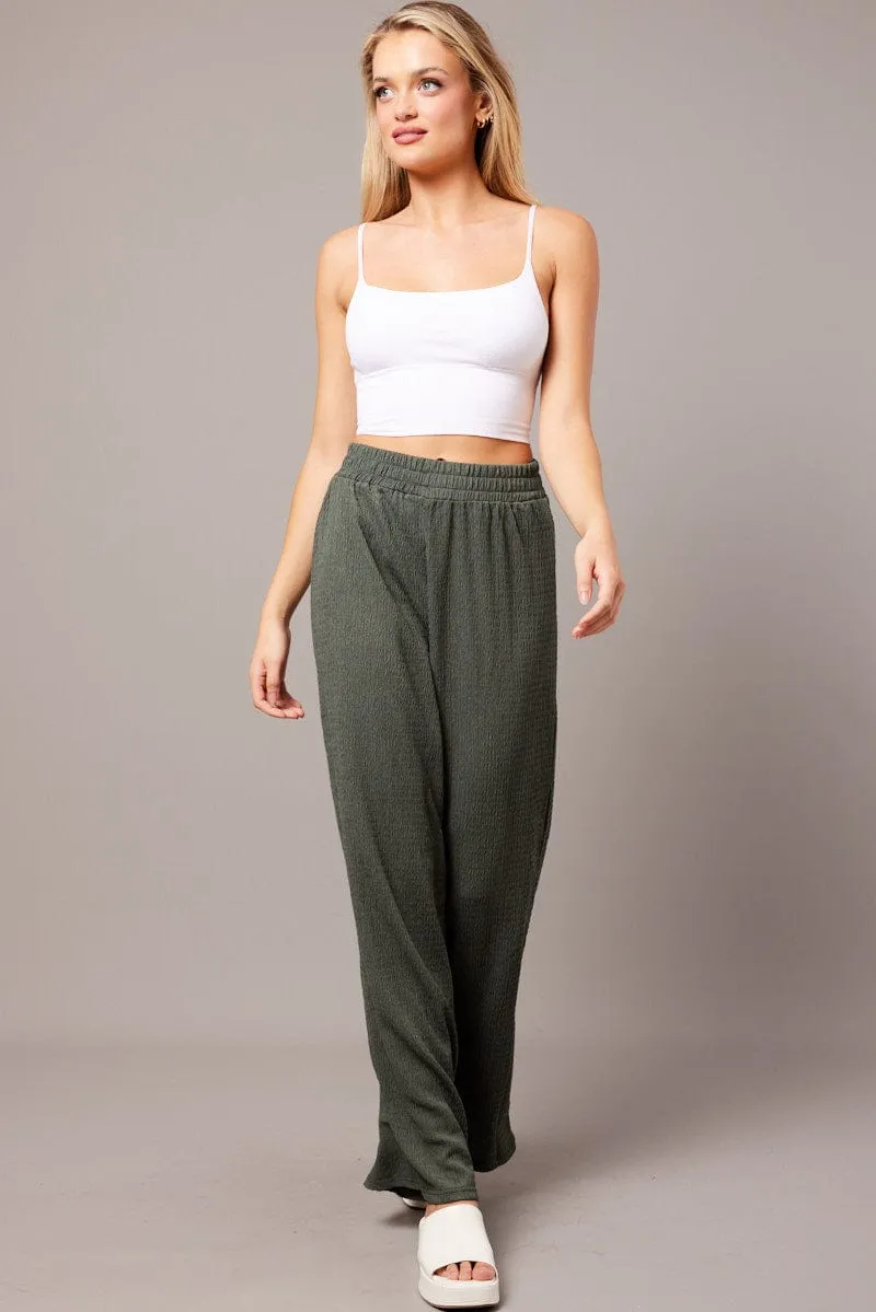 Green Wide Leg Pants Elasticated Waist sold by Ally Fashion product image thumbnail 2