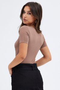 Brown Bodysuit Short sleeve Crew neck Seamless sold by Ally Fashion