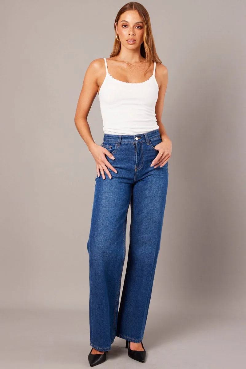 White Singlet Top Sleeveless Scoop Neck Lace Trim sold by Ally Fashion product image thumbnail 2