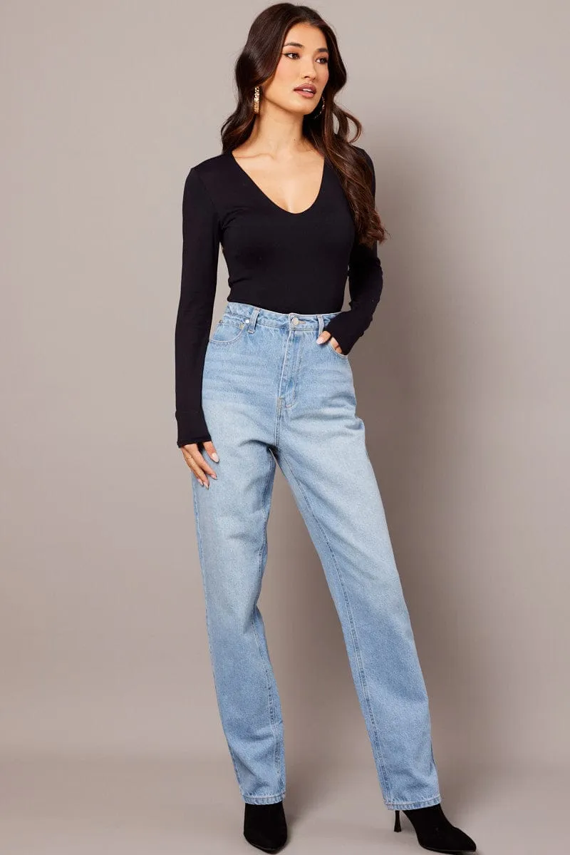 Black Supersoft Bodysuit Long Sleeve V Neck sold by Ally Fashion product image thumbnail 2