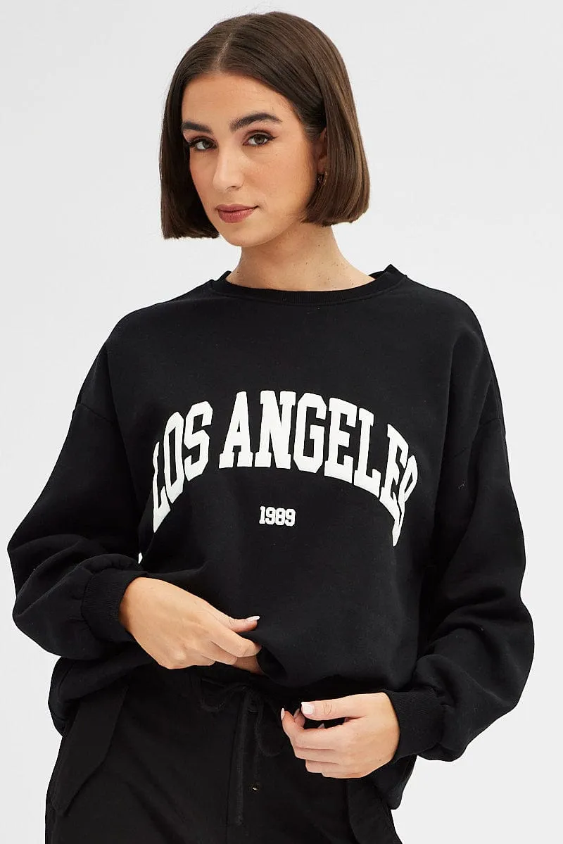 Black Graphic Sweater Long Sleeves sold by Ally Fashion
