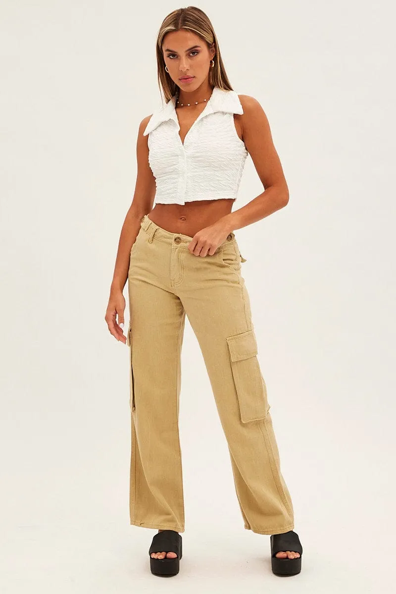 Green Wide Leg Denim Cargo Pants sold by Ally Fashion product image thumbnail 3