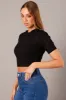 Black Knit Top Crew Neck Short Sleeves Cropped sold by Ally Fashion