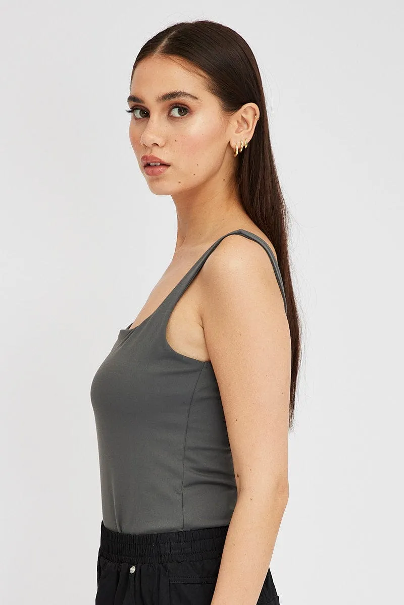 Grey Supersoft Bodysuit Sleeveless Square-Cut Neck sold by Ally Fashion product image thumbnail 4