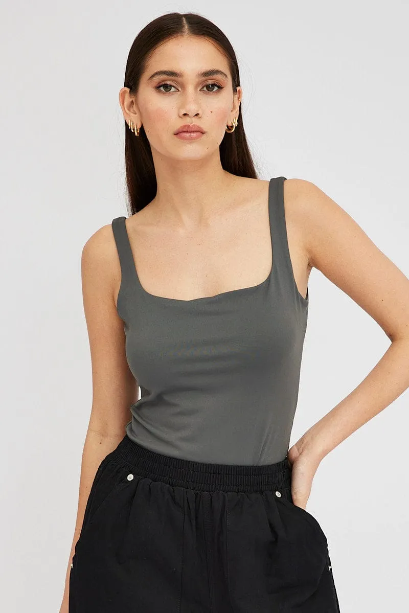 Grey Supersoft Bodysuit Sleeveless Square-Cut Neck sold by Ally Fashion