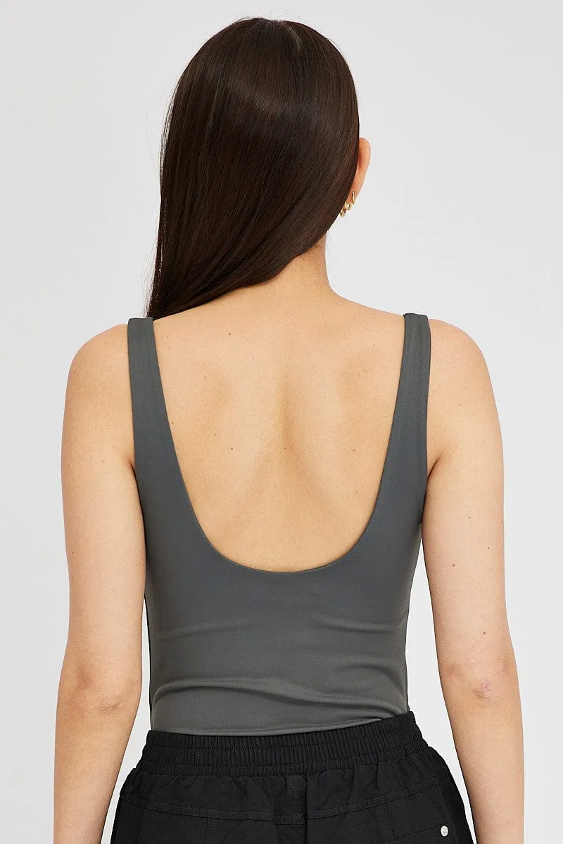 Grey Supersoft Bodysuit Sleeveless Square-Cut Neck sold by Ally Fashion product image thumbnail 5