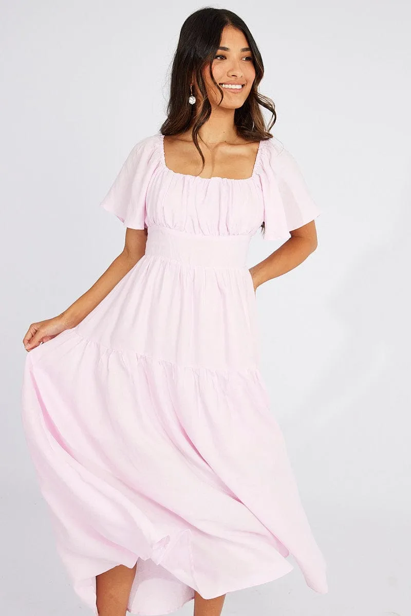 Pink Maxi Dress Square Neck Tiered sold by Ally Fashion product image thumbnail 3