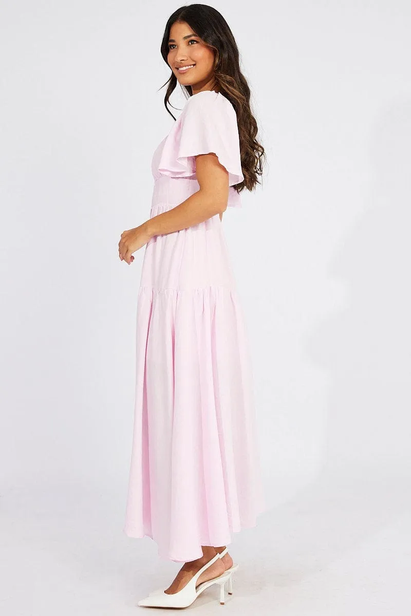 Pink Maxi Dress Square Neck Tiered sold by Ally Fashion product image thumbnail 4