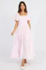 Pink Maxi Dress Square Neck Tiered sold by Ally Fashion