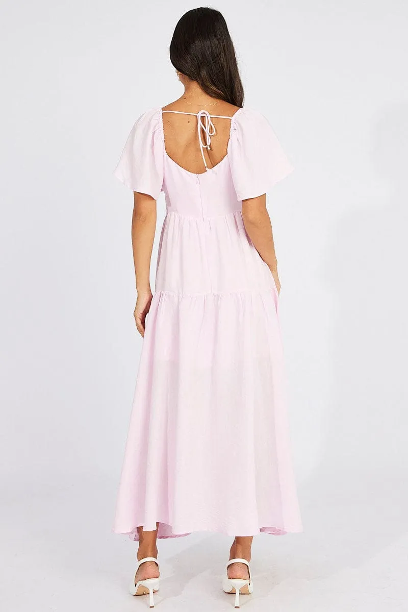 Pink Maxi Dress Square Neck Tiered sold by Ally Fashion product image thumbnail 5